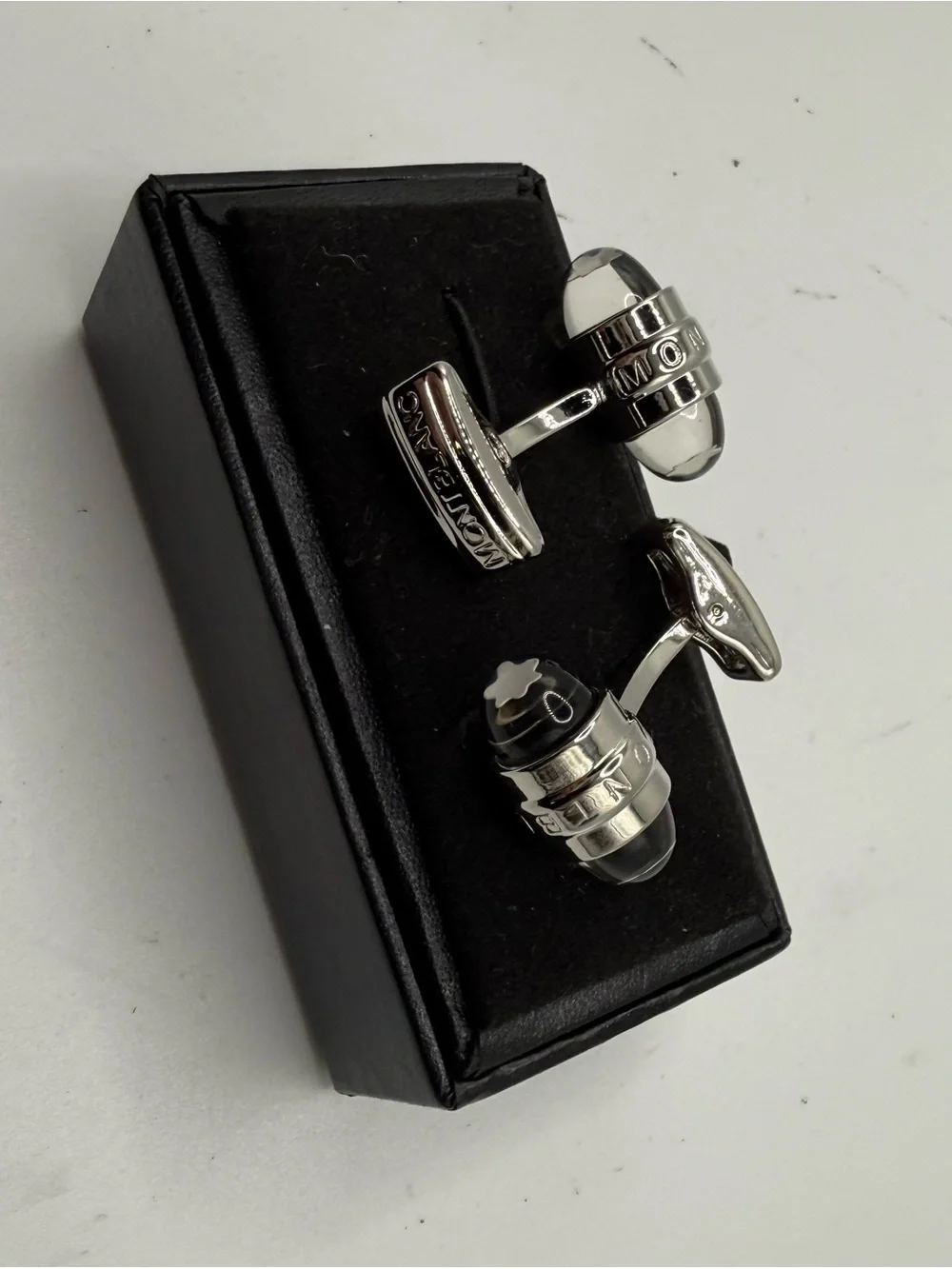 Montblanc Silver and Black Barrel Cufflinks